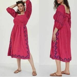 Anthropologie Pink Bonnie Smocked Midi Dress - Size Small